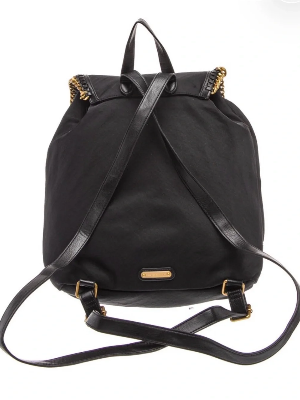 Rebecca Minkoff Black Nylon Backpack with Gold Chain Trim